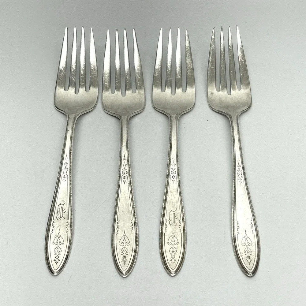 1847 Rogers Bros Argosy Pattern Silver Plated Salad Forks Set Of 4 Flatware 1926